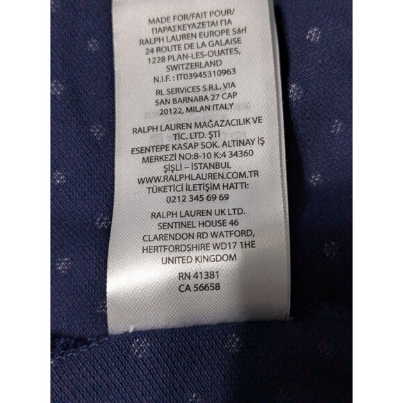 Ralph Lauren Navy Polka Dot Polo Shirt W/ Gold RL Buttons Short Sleeve 100% Cott - Picture 14 of 15